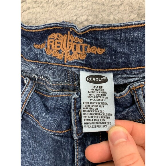 Women's REVOLT 7/8 Denim Blue Jeans 5 Pocket Design Straight Leg Cut Stonewash - Picture 4 of 10